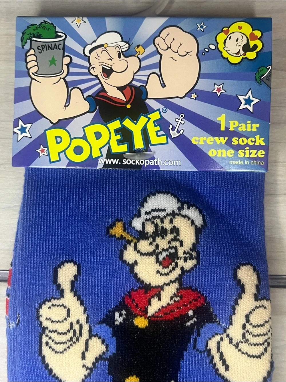 Popeye Blue Crew Novelty Socks - Men